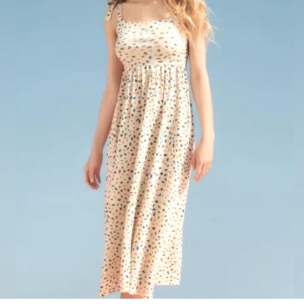 NWT Zara Tie Strap Midi Dress in Cream Confetti Size M